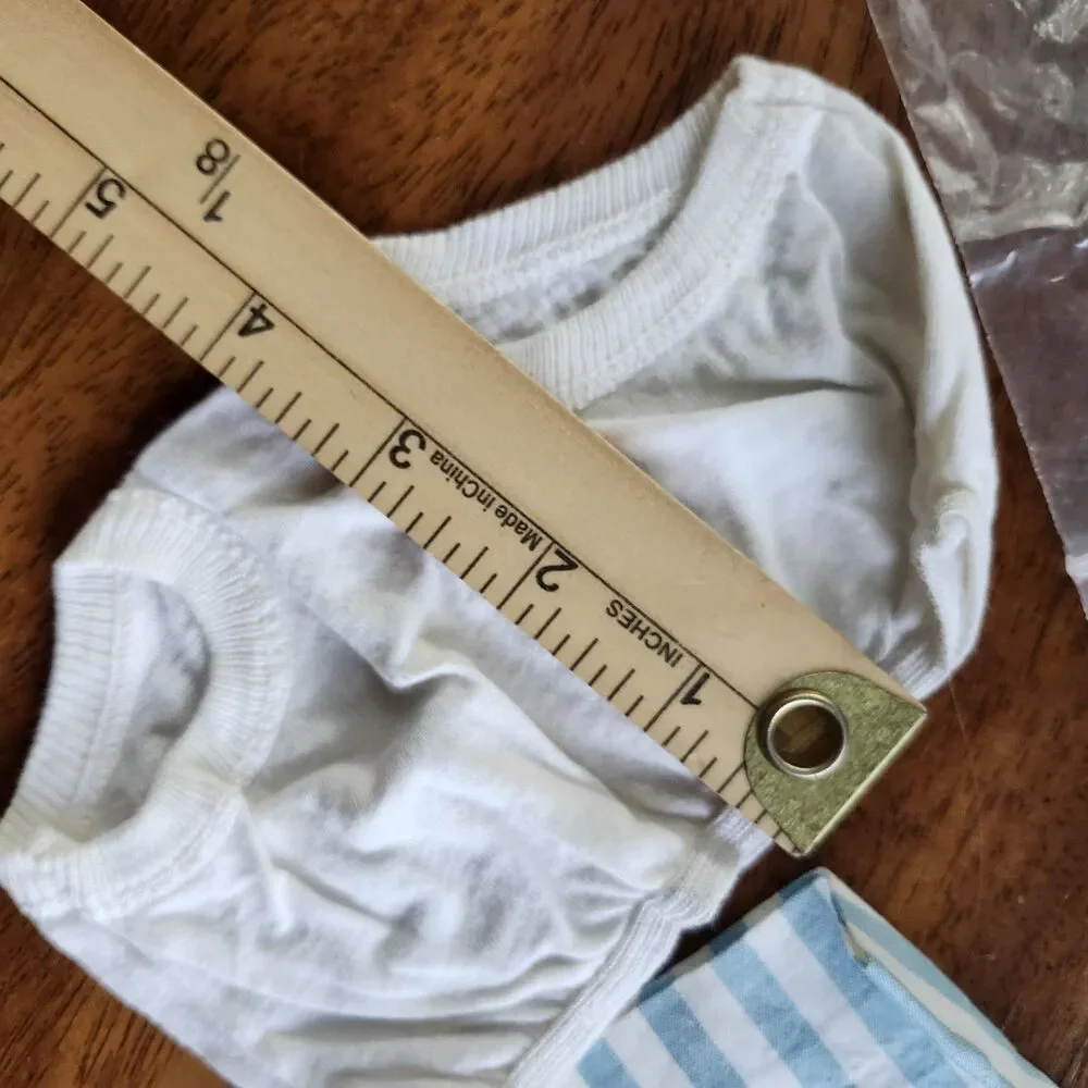 Vintage Style Doll Clothes Lot Blue Striped Romper White Panties Apron Socks